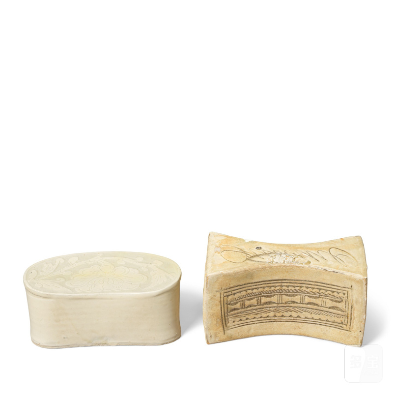 北宋 白釉劃花枕及銀錠式刻花枕 | A SLIP-DECORATED SGRAFFIATO PEONY PILLOW AND AN INCISED LINEAR DESIGN PILLOW - 图7